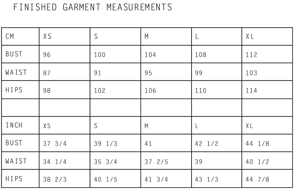 PDF Sewing Pattern - for women - Pocket-T - Size Chart 